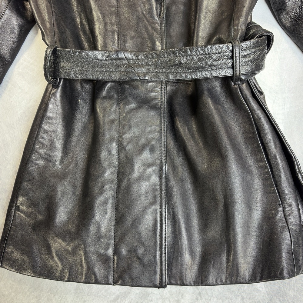 Worthington Black Leather Belted Trench Jacket - Picture 4 of 8